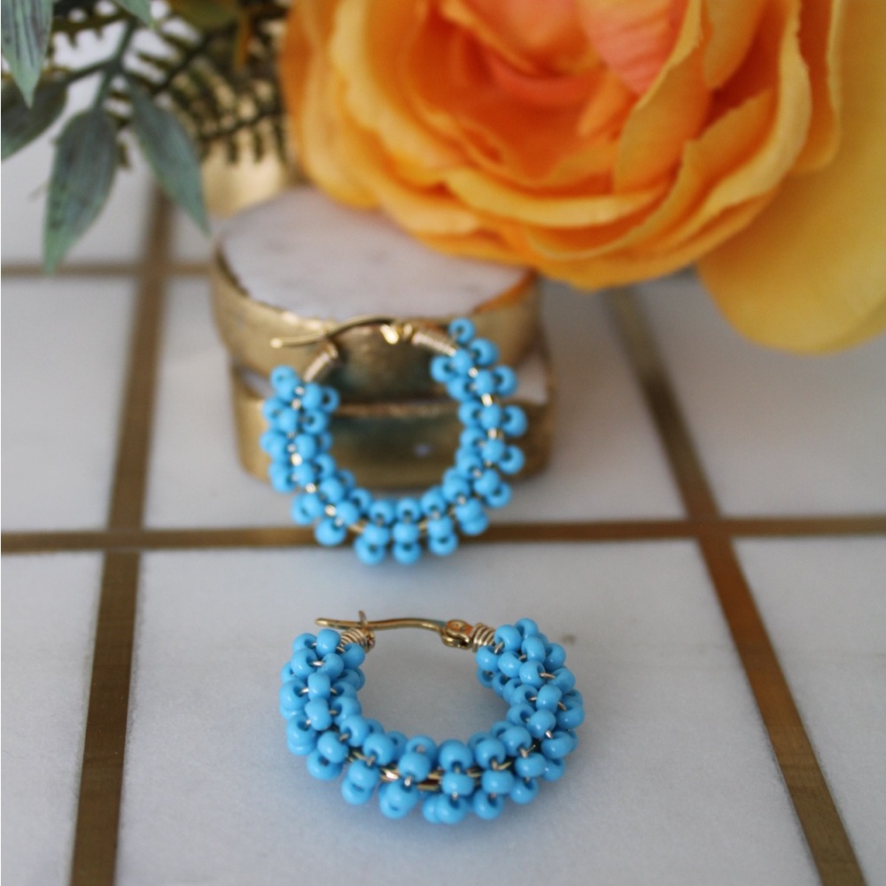 Beaded Hoop Earrings,Beaded Earrings,Blue Hoop Earrings,Colorful Hoop Earrings